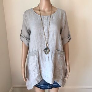 Lungo L’Arno Gray Linen Short Sleeve Tunic Top